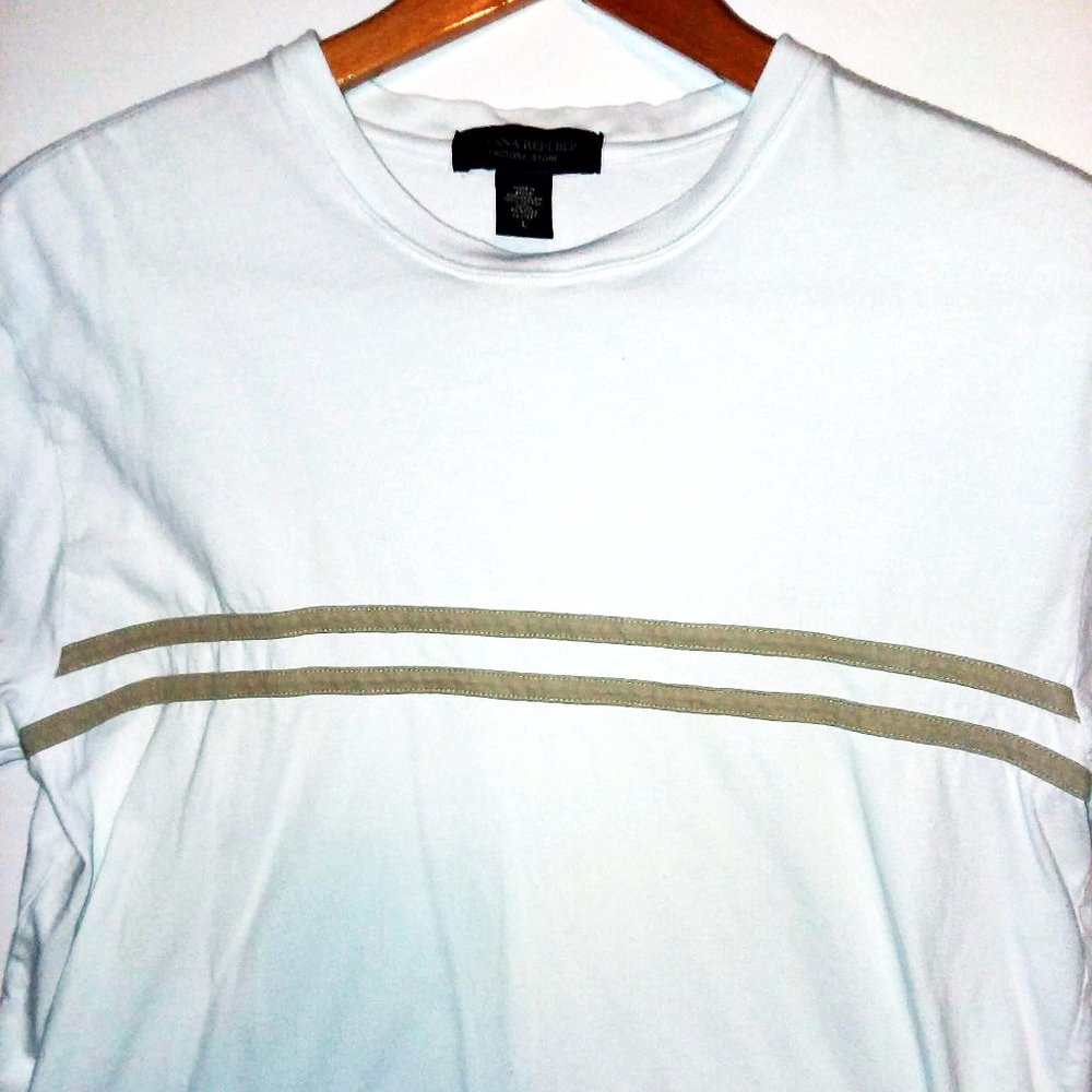 Banana Republic T-shirt White w/ Tan Stripe Sz L
